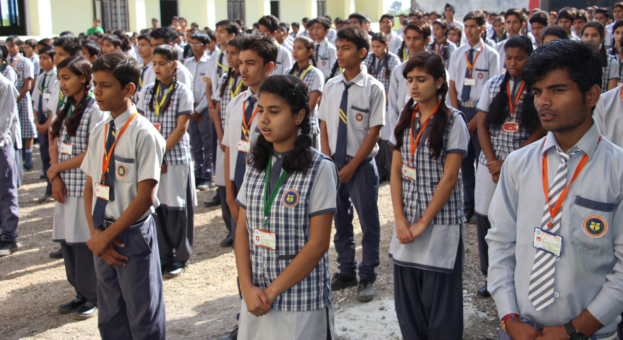Morning assembly at Bharat Mata H.S. School